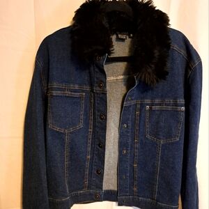 Denim Jacket With Faux Fur Collar